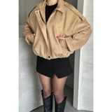 Moda Armanc Kadın Oversize Süet Bomber Ceket - Camel