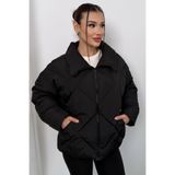moda armanc Kadın Siyah Oversize Şişme Mont - Yüksek Yaka, Baklava Desenli