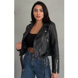 moda armanc Kemerli Siyah Crop Deri Ceket