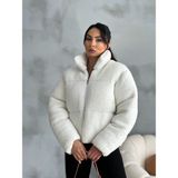 Moda Armanc Peluş Kabartma Teddy Kadın Şişme Mont Ekru - 001-Beyaz