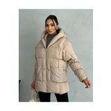 moda armanc Puffer Yarasa Şişme Bej Oversize Kadın Mont