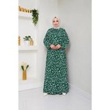 Moda Asi Modaasi Desenli Salaş Kesim Önü Büzgülü Viskon Tesettür Elbise - Yeşil - 46 - 48