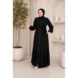Moda Asi Modaasi Medine Ipeği Modern Kesim Fırfır Detaylı Tesettür Ferace - 38 - Siyah