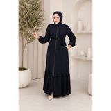Moda Asi Modaasi Medine Ipeği Modern Kesim Fırfır Detaylı Tesettür Ferace - 42 - Lacivert
