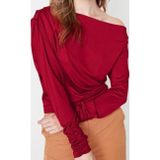 Moda Asimetrik Yaka Örme Regular Düz Desen Resmi Regular Uzun Kol Bluz