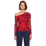 Moda Asimetrik Yaka Örme Slim Çiçekli Desen Casual Günlük Regular Uzun Kol Bluz