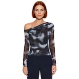 Moda Asimetrik Yaka Örme Slim Çiçekli Desen Casual Günlük Regular Uzun Kol Bluz_Antrasit-XS