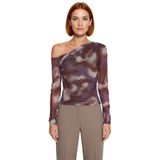 Moda Asimetrik Yaka Örme Slim Çiçekli Desen Casual Günlük Regular Uzun Kol Bluz_Kahverengi-XS