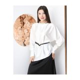 Moda Banuş Beyaz Asimetrik Saten Uzun Kol Gömlek (Kemer Hediyeli)