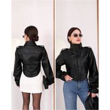 Moda Banuş Cup Detay Crop Siyah Deri Ceket - L