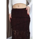 Moda Banuş Mürdüm Dantelli Uzun Astarlı Asimetrik Etek - Bordo