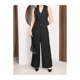 Moda Banuş Siyah Kadın Yelek & Pantolon İkili Takım - Bol Paça