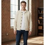 Moda Base Erkek-Polo Yaka-Saç Örgülü-7 Dügmeli-Hırka - XL - Ekru