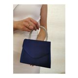MODA BEEGİ KADIN SATEN LACİVERT ABİYE CLUTCH GECE ZİNCİRLİ DÜĞÜN ÇANTASI