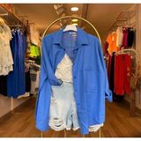 Moda Benna Kadın Düşük Omuz Oversize Keten Gömlek Yeni Sezon Yazlık - 00404 Mavi - Standart