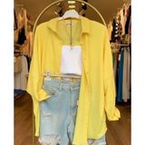 Moda Benna Kadın Düşük Omuz Oversize Keten Gömlek Yeni Sezon Yazlık - 05S-Sarı - Standart