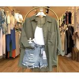 Moda Benna Kadın Düşük Omuz Oversize Keten Gömlek Yeni Sezon Yazlık - Haki - Standart
