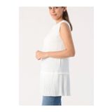 moda benna Piliseli Ekru Kadın Tesettür Gömlek Pliseli Pileli Tunik Içlik Bluz Tshirt Tişört