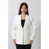 Moda Berray 1904 Beyaz Fermuarlı Cep Aksesuarlı Kadın Büyük Beden Blazer Ceket beyaz-46