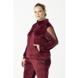 Moda Berray 1950 Bordo Kolları Taşlı Tam Kalıp Tarz Kadife Büyük Beden Kadın Eşofman Takımı
