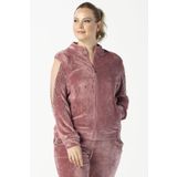 Moda Berray 1950 Pembe Kolları Taşlı Tam Kalıp Tarz Kadife Büyük Beden Kadın Eşofman Takımı