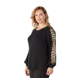 Moda Berray 1953 Siyah Uzun Kollu Kahve Leopar Desenli Büyük Beden Triko Bluz SİYAH-48