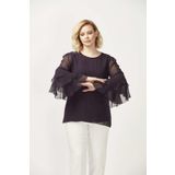Moda Berray 28009 Koyu Mürdüm Kolları Fırfırlı Büyük Beden Kadın Bluz