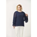 Moda Berray 28009 Lacivert Kolları Fırfırlı Büyük Beden Kadın Bluz