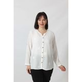 Moda Berray 2B-069 KOLU APOLETLİ BÜYÜK ÇİÇEK DESENLİ PAMUK KETEN KADIN BÜYÜK BEDEN BEYAZ GÖMLEK BEYAZ-48