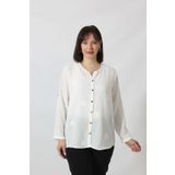 Moda Berray 2B-069 KOLU APOLETLİ BÜYÜK ÇİÇEK DESENLİ PAMUK KETEN KADIN BÜYÜK BEDEN BEYAZ GÖMLEK