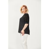 Moda Berray 3208 Siyah Kolu Jakarlı Rebeka Kumaş Büyük Beden Kadın Bluz