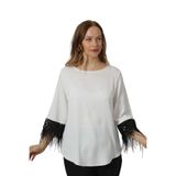 Moda Berray 3270 KOLU TÜYLÜ PULLU İPEK SATEN ŞIK BÜYÜK BEDEN BLUZ BEYAZ-44