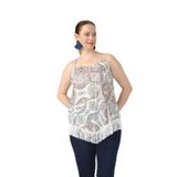 Moda Berray 3280 Etnik Desenli Eteği Saçaklı İnce Askılı Yazlık Bluz Beyaz-40