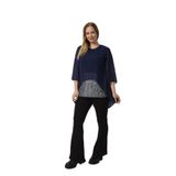 Moda Berray 4048 Şifon -Simli Dantel Kombinli Büyük Beden Bluz LACİVERT-48
