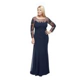 Moda Berray 8028 Uzun Kollu Arkası Şifon Kuyruklu Abiye Elbise Lacivert