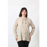 Moda Berray B-0358 KOLU APOLETLİ GÜMÜŞ SİMLİ İŞLEMELİ DESENLİ KETEN KADIN BÜYÜK BEDEN TAŞ RENGİ GÖMLEK