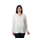 Moda Berray B-069 KOLU APOLETLİ KARE ÇİÇEK DESENLİ PAMUK KETEN KADIN BÜYÜK BEDEN BEYAZ GÖMLEK BEYAZ-44