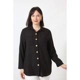 Moda Berray SB-077 SİYAH PAMUK KETEN KOLU APOLETLİ İKİ CEPLİ KADIN BÜYÜK BEDEN GÖMLEK SİYAH-42