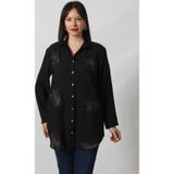 Moda Berray SB-092 SİYAH GÜMÜŞ YALDIZLI GÜNEŞ DESENLİ KOLU APOLETLİ YANDAN CEPLİ TUNİK GÖMLEK KADIN BÜYÜK BEDEN