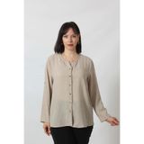 Moda Berray TB-069 KETEN KOLU APOLETLİ SIFIR YAKA BÜYÜK BEDEN TAŞ RENGİ GÖMLEK -