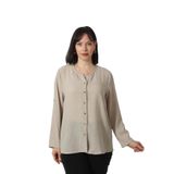 Moda Berray TB-069 KETEN KOLU APOLETLİ SIFIR YAKA BÜYÜK BEDEN TAŞ RENGİ GÖMLEK bej-42