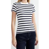 Moda Bisiklet Yaka Örme Slim Çizgili Desen Casual Günlük Regular Kısa Kol Bluz