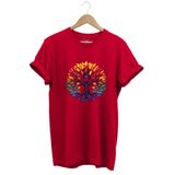 MODA Bohem Stil Yaşam Ağacı Baskılı %100 Pamuk Kırmızı Bisiklet Yaka Basic T-shirt