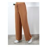 Moda Bu Kadın Kahve Beli Lastikli Bol Paça Salaş Yazlık Pantolon Aerobin-86582900