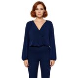 Moda Büyük Beden Kruvaze Örme Regular Düz Desen Casual Günlük Regular Uzun Kol Bluz_Lacivert-2XL