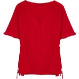 Moda Büyük Beden V Yaka Dokuma Regular Düz Desen Casual Günlük Regular Kısa Kol Bluz