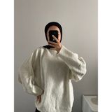 Moda Çağdaş Oversize Yarasa Kol Triko Kazak - 02S-Bej - Standart