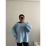 Moda Çağdaş Oversize Yarasa Kol Triko Kazak - 05T-Mavi - Standart