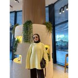 Moda Çağdaş Premium Kalite Kadın Oversize Triko Kazak - Sarı - Standart
