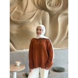 Moda Çağdaş Premium Kalite Kadın Oversize Triko Kazak - Turuncu - Standart